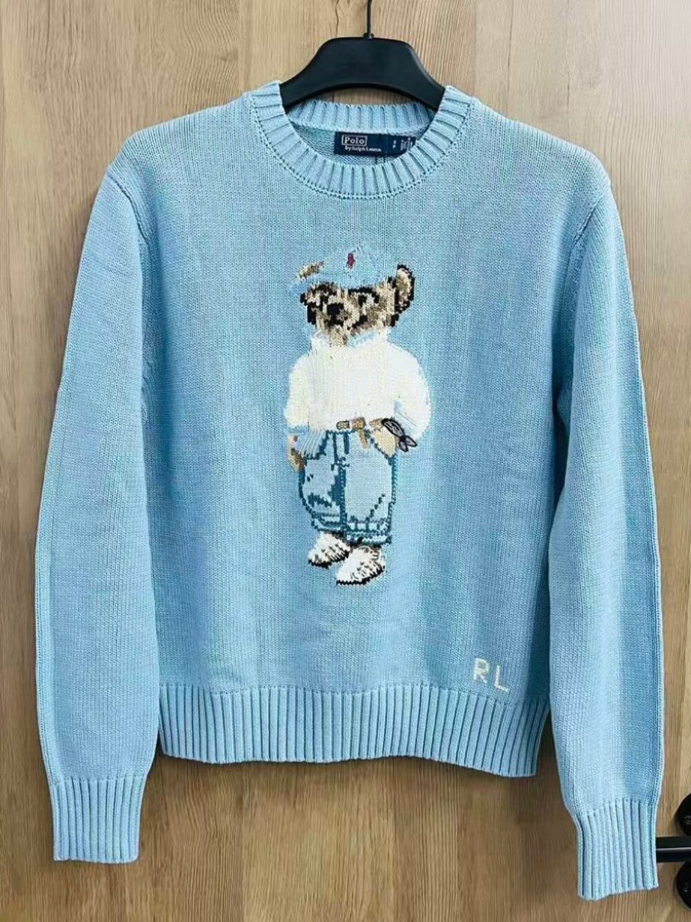 Polo Ralph Lauren Light Blue Cap Bear Crewneck Knit Sweater
